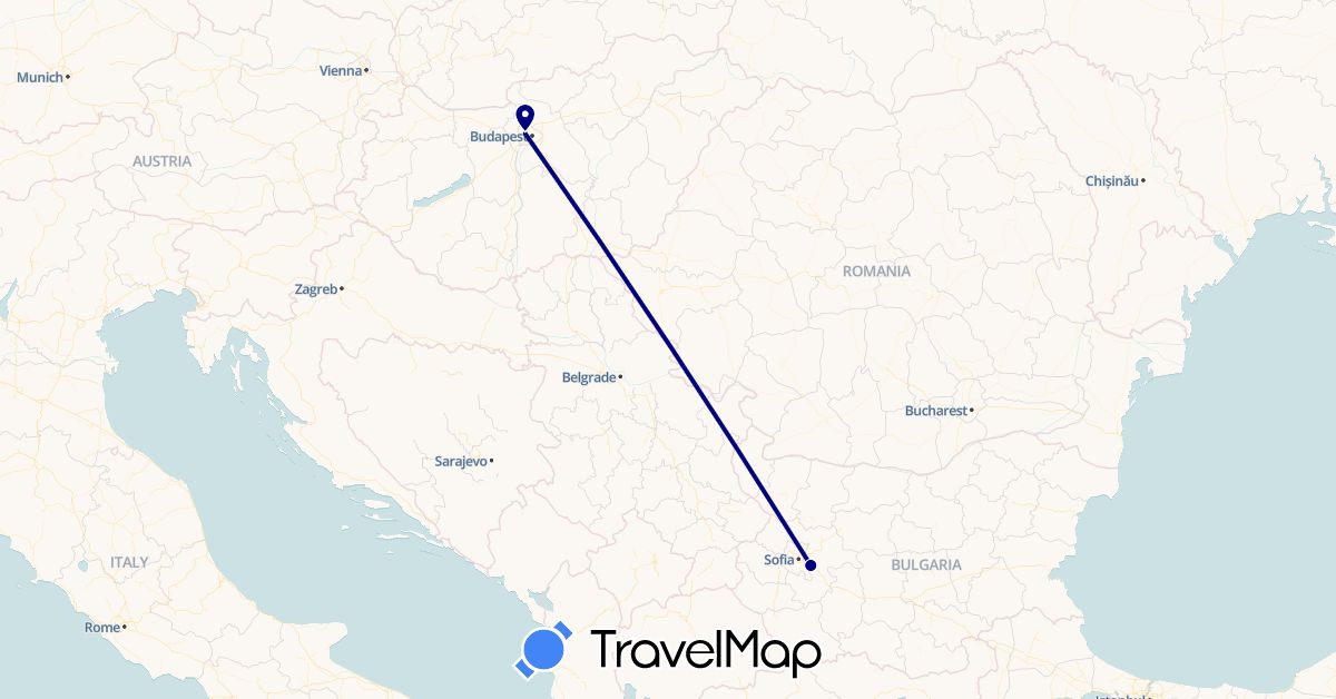 TravelMap itinerary: driving in Bulgaria, Hungary (Europe)